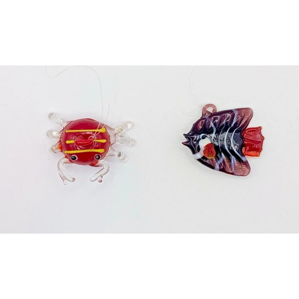 Lot 2 LS Arts Blown Glass Floating Crab Fish Bubble Tropical Tank Aquarium Decor
